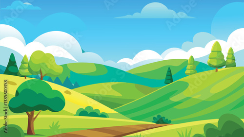 Desert landscape, vast sand dunes, golden sunset, orange sky, large sun, mountainous horizon, warm colors, stylized illustration, vector art, minimalist design, tranquil scene, barren wilderness, roll