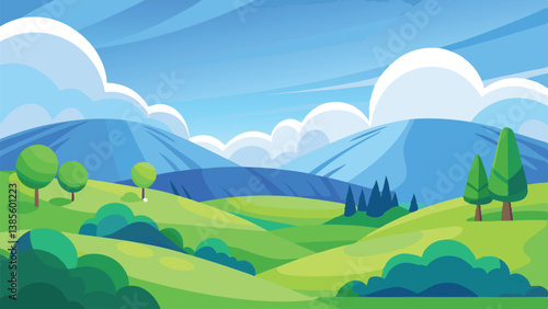 Desert landscape, vast sand dunes, golden sunset, orange sky, large sun, mountainous horizon, warm colors, stylized illustration, vector art, minimalist design, tranquil scene, barren wilderness, roll