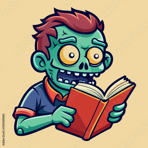 Wallpaper Mural Cartoon Illustration of a Zombie Reading a Horror Book Torontodigital.ca