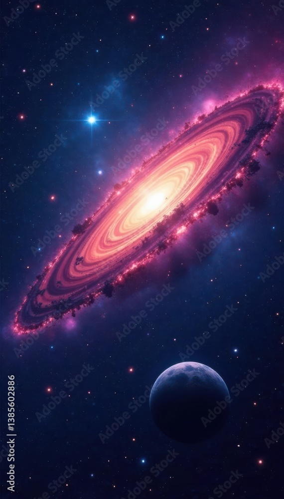 Naklejka premium Deep space galaxy with bright stars and planets, planets, dark matter