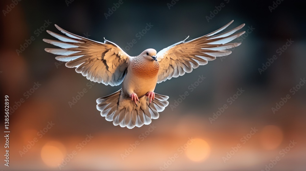 Fototapeta premium Dove in flight, vibrant colors