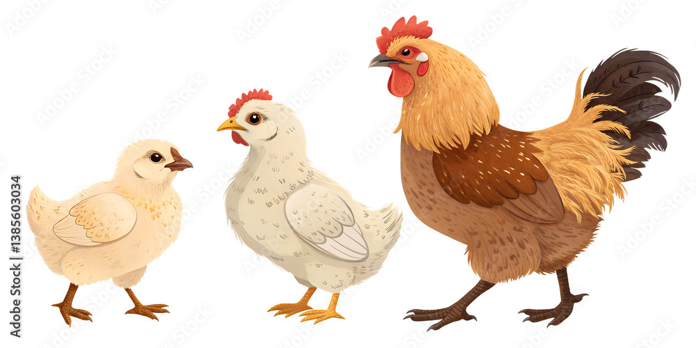 Fototapeta premium Various chickens isolated on transparent background