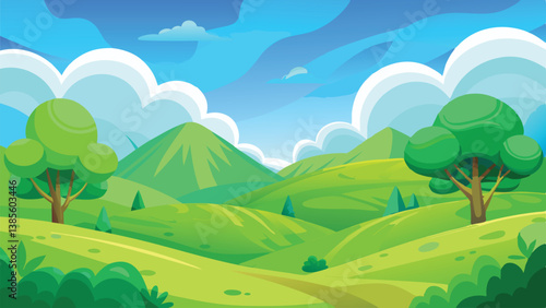 Desert landscape, vast sand dunes, golden sunset, orange sky, large sun, mountainous horizon, warm colors, stylized illustration, vector art, minimalist design, tranquil scene, barren wilderness, roll