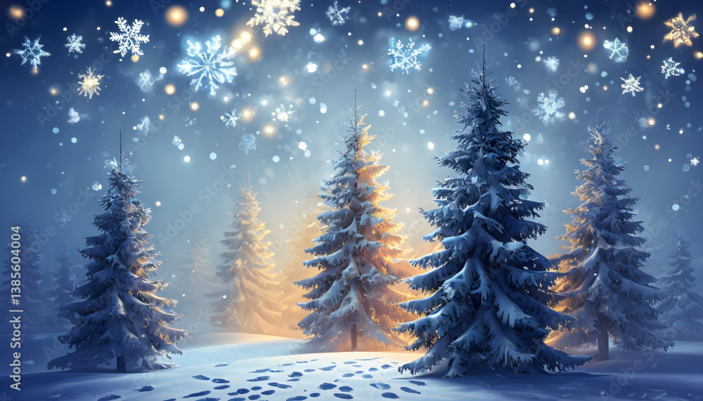 Obraz premium Serene Winter Landscape With Snow-Covered Evergreens At Night