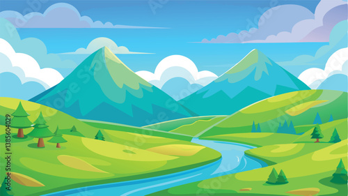 Desert landscape, vast sand dunes, golden sunset, orange sky, large sun, mountainous horizon, warm colors, stylized illustration, vector art, minimalist design, tranquil scene, barren wilderness, roll