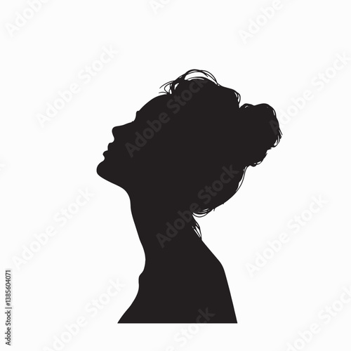 Silhouette of a woman's head shows her face profile, black hair, and beautiful shape