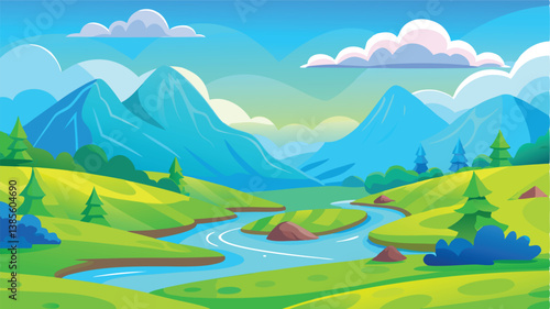 Desert landscape, vast sand dunes, golden sunset, orange sky, large sun, mountainous horizon, warm colors, stylized illustration, vector art, minimalist design, tranquil scene, barren wilderness, roll