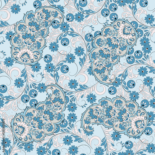 Paisley and ethnic flowers seamless vector pattern. floral vintage background