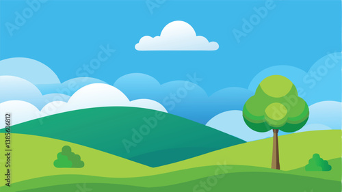 Desert landscape, vast sand dunes, golden sunset, orange sky, large sun, mountainous horizon, warm colors, stylized illustration, vector art, minimalist design, tranquil scene, barren wilderness, roll