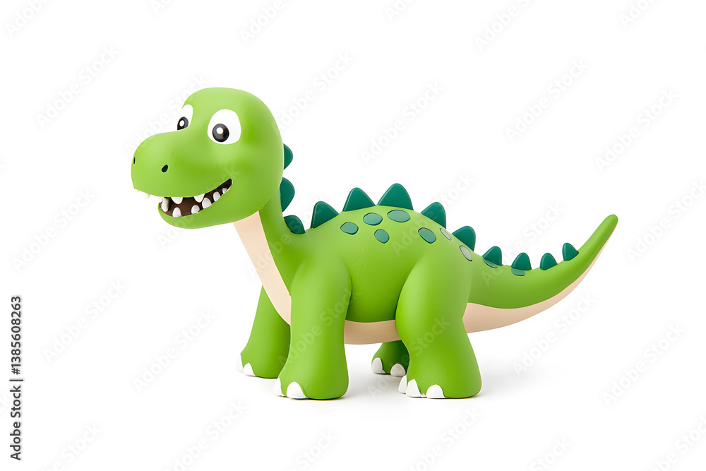Naklejka premium 3d green cute cartoon dinosaur with smile isolated on white background