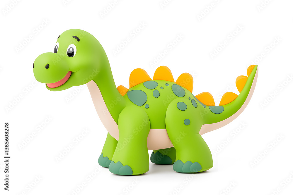 Fototapeta premium 3d green cute cartoon dinosaur with smile isolated on white background