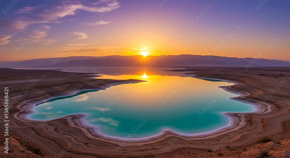 Fototapeta premium Sunset's Azure Embrace AI Generated