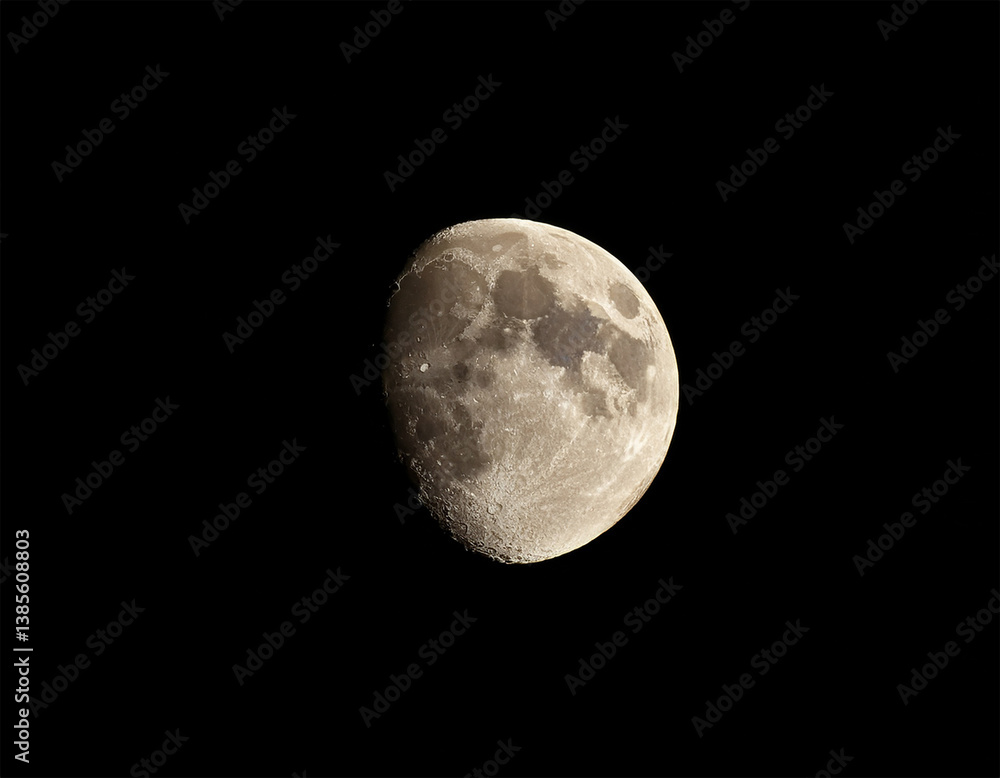 Obraz premium illuminated half moon against dark sky showcasing craters and lunar textures