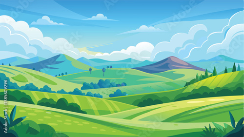 Desert landscape, vast sand dunes, golden sunset, orange sky, large sun, mountainous horizon, warm colors, stylized illustration, vector art, minimalist design, tranquil scene, barren wilderness, roll