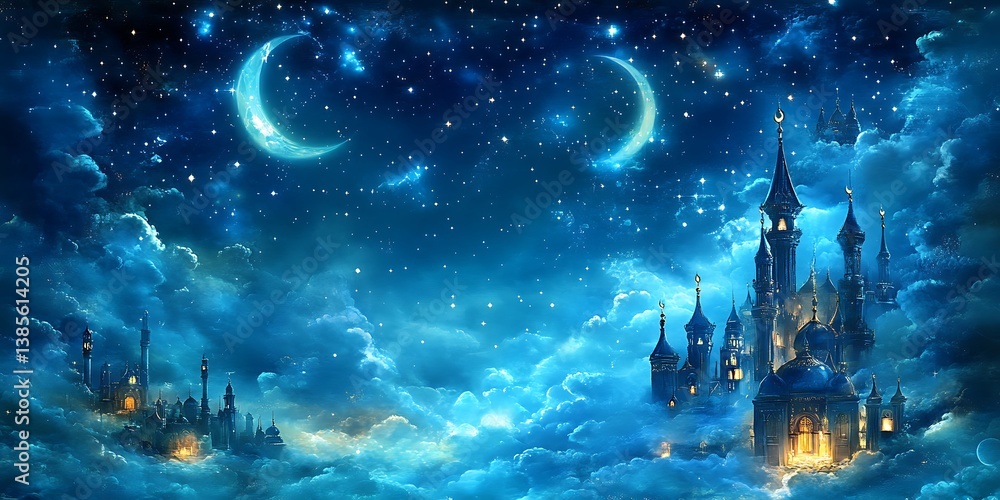 Fototapeta premium Magical Castle in the Clouds at Night