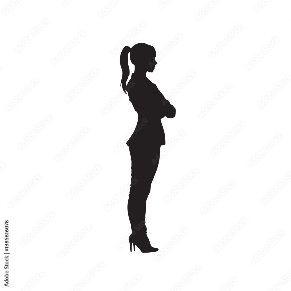 Silhouette of a black vector illustration shows a beautiful slim woman figure in a fashion pose