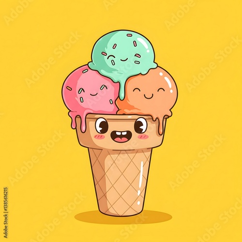 Animated Ice Cream on a Yellow Background.