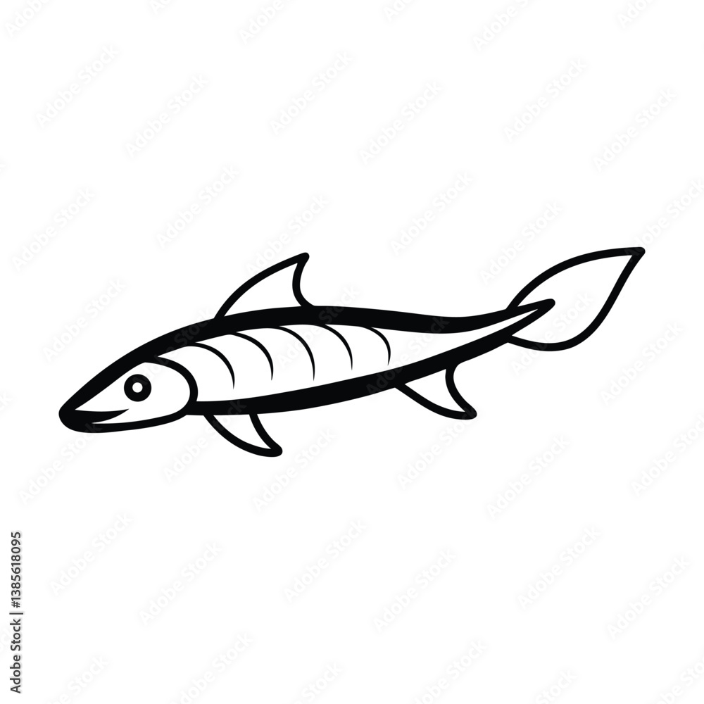 Naklejka premium sturgeon fish vector line art illustration on white background