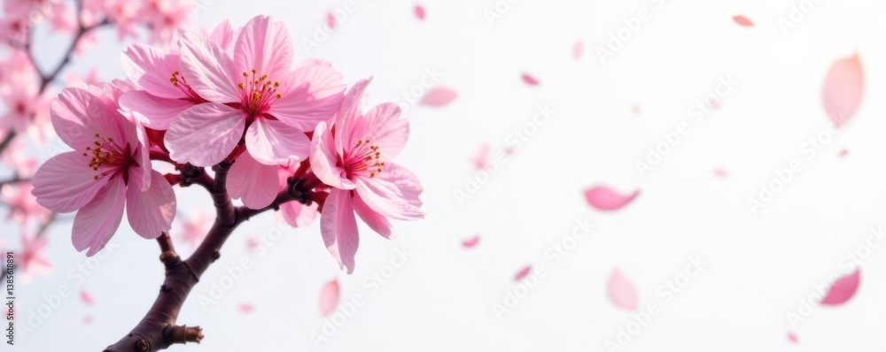 Single cherry blossom tree against white background , white background, isolated Single cherry blossom tree against white background , white background, isolated