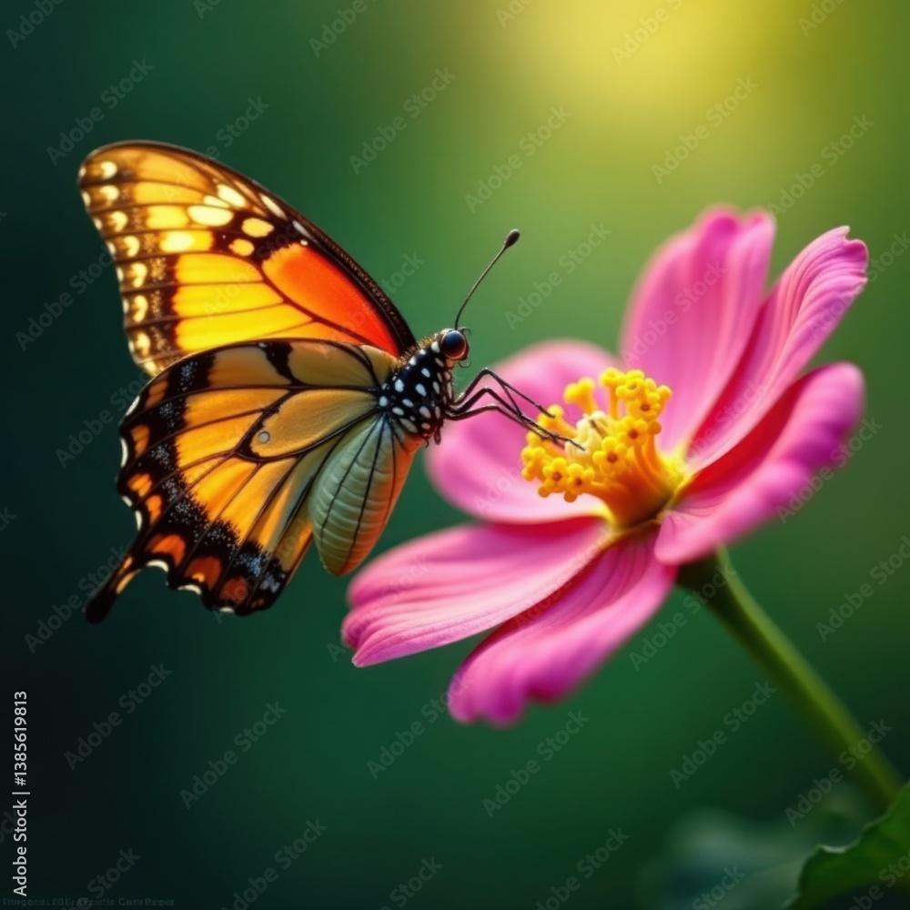 A butterfly emerging from a cocoon next to a blooming flower , nature, wings A butterfly emerging from a cocoon next to a blooming flower , nature, wings