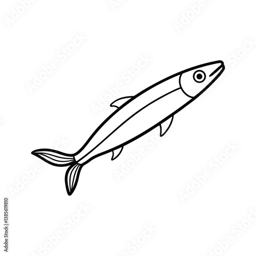 needle fish line art vector illustration on white background
