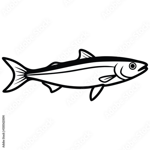 smelt fish line art vector illustration on white background