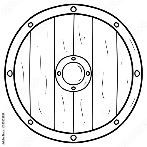 wooden shield illustration hand drawn outline vector