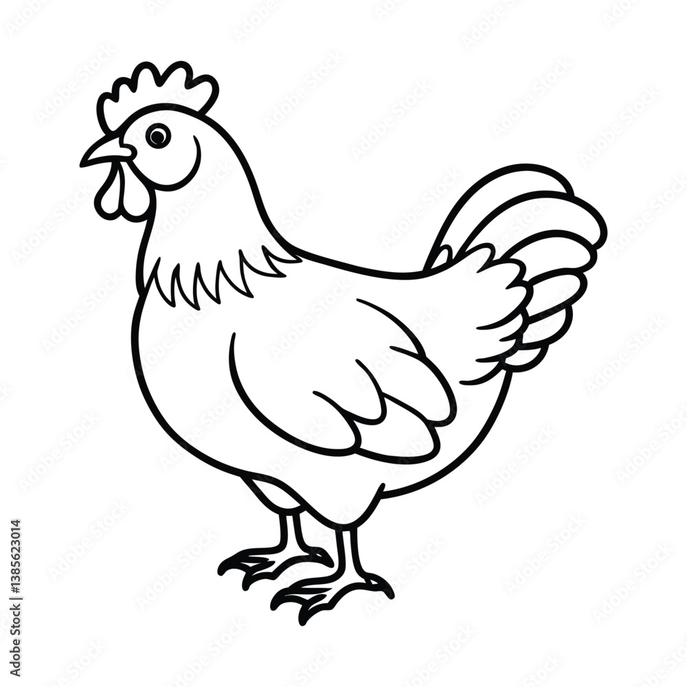 Fototapeta premium Black and White Illustration of a Chicken Standing Profile