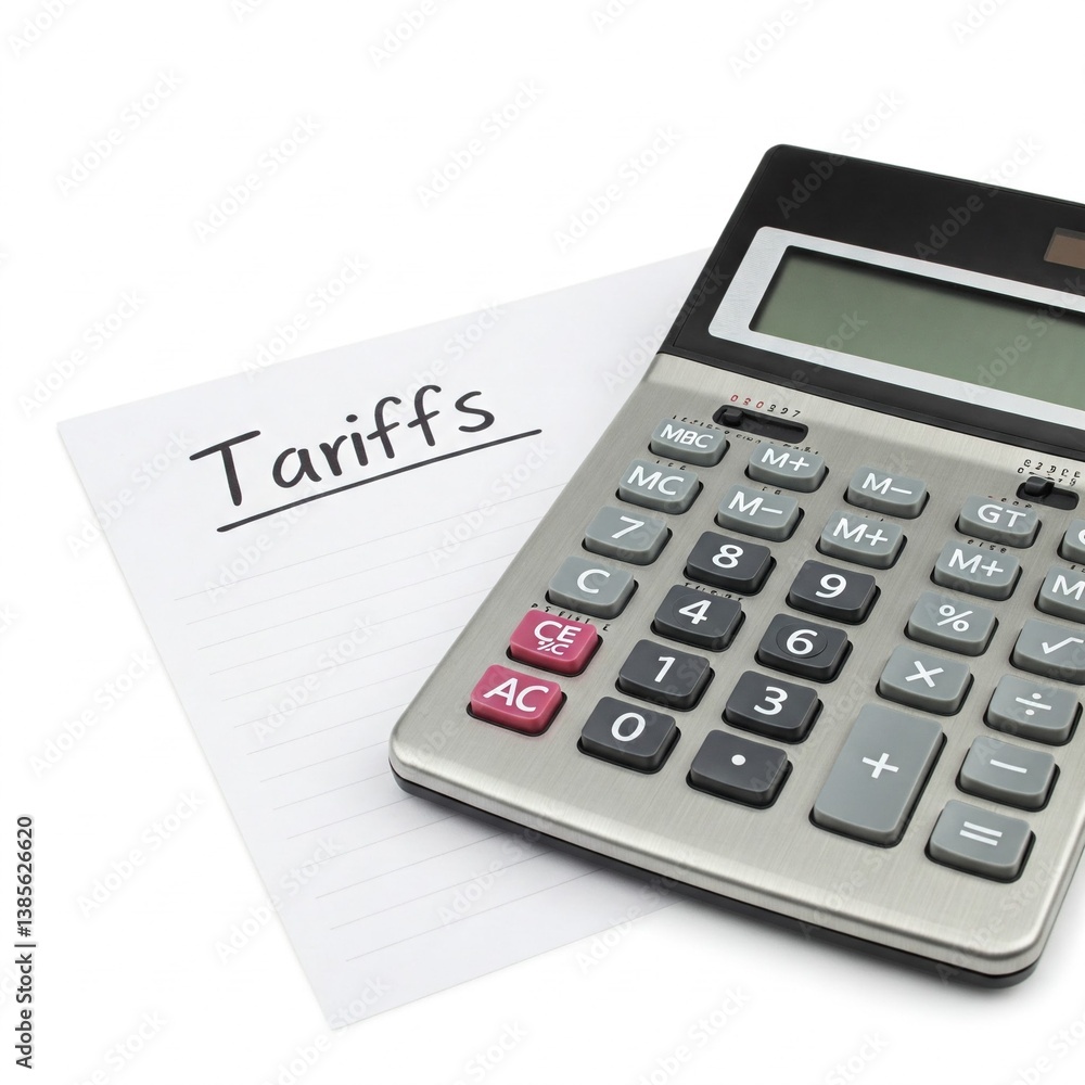 Tariffs Print Office Calculator Global Sheet Financial Analysis Copy Space