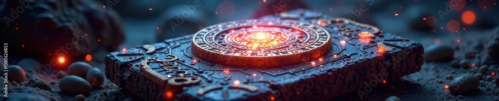 Obraz premium Ancient artifact with holographic runes and luminescent aura , relic, runes