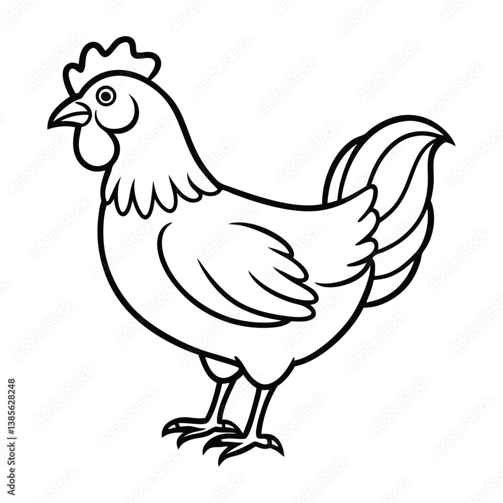 Black and White Illustration of a Chicken Standing Profile Black and White Illustration of a Chicken Standing Profile