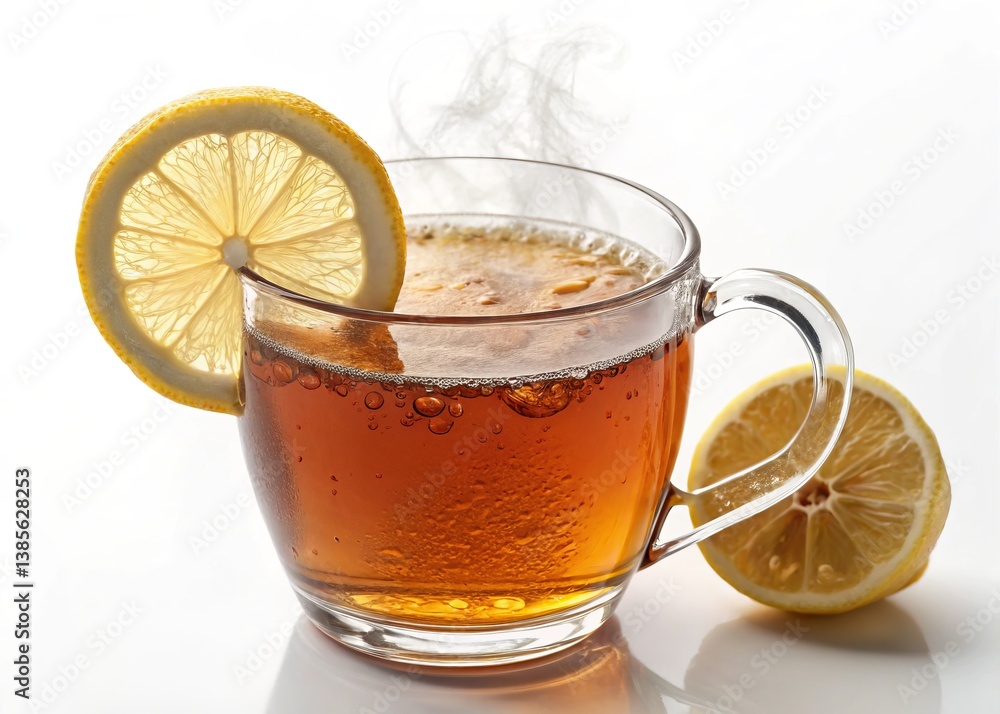 Refreshing Hot Lemon Tea in a Glass Mug Refreshing Hot Lemon Tea in a Glass Mug