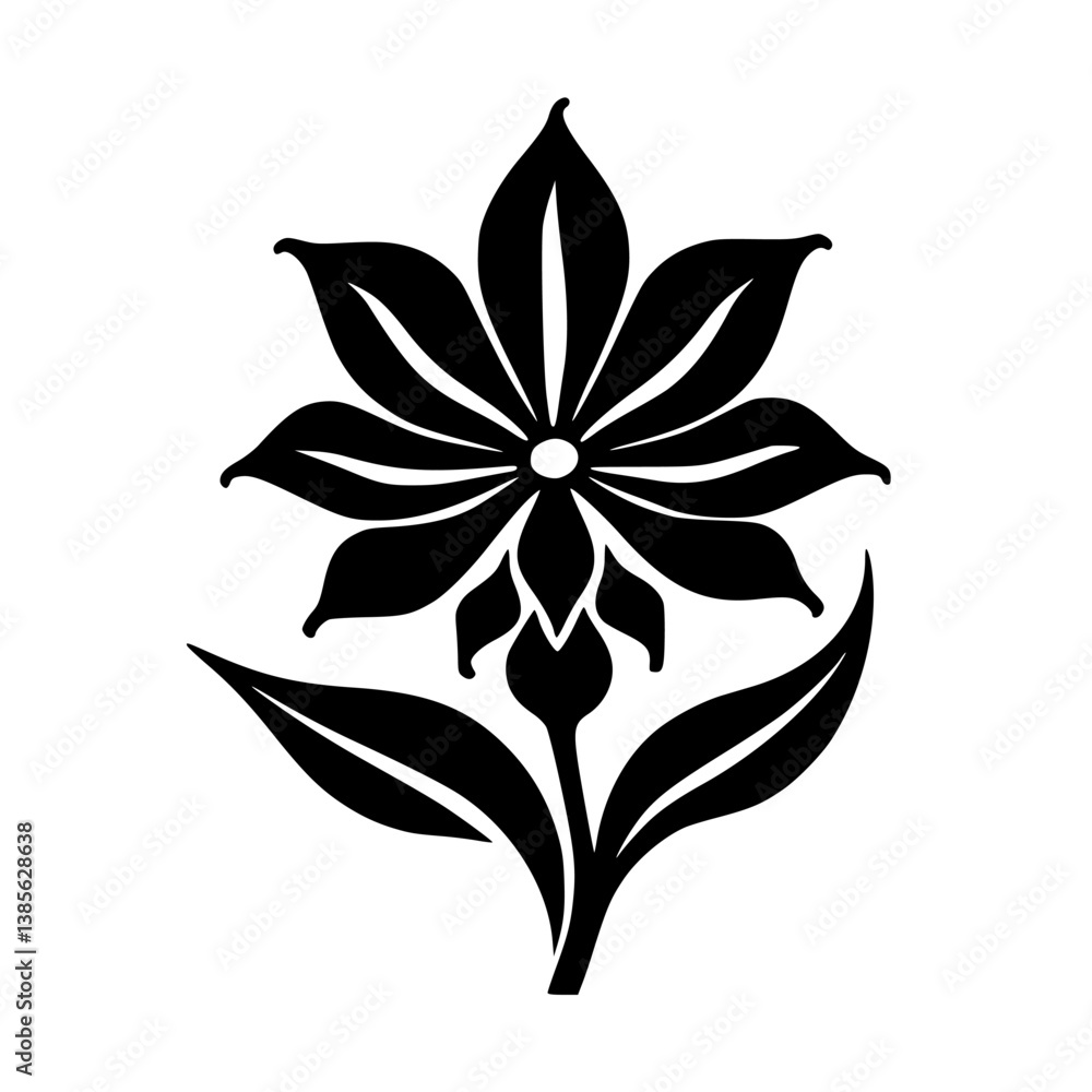 Black Floral Silhouette: Elegant Botanical Design Element Black Floral Silhouette: Elegant Botanical Design Element