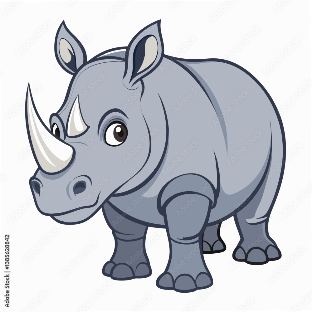 Cartoon grey rhino .Cute animal rhinoceros. Suitable for children's books, sticker, mascot, logo. Isolated vector illustration on white background. Cartoon grey rhino .Cute animal rhinoceros. Suitable for children's books, sticker, mascot, logo. Isolated vector illustration on white background.