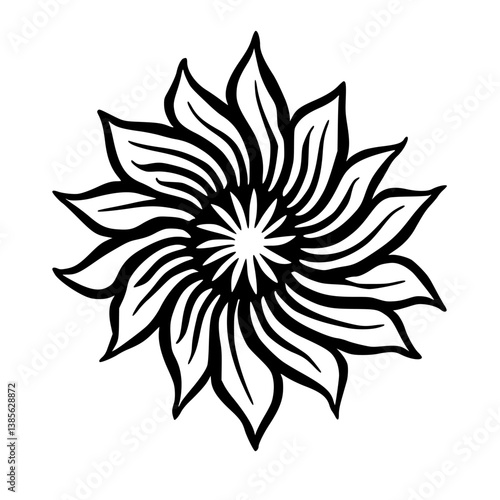 Black and White Floral Mandala Design, Vector Illustration, Isolated on White Background