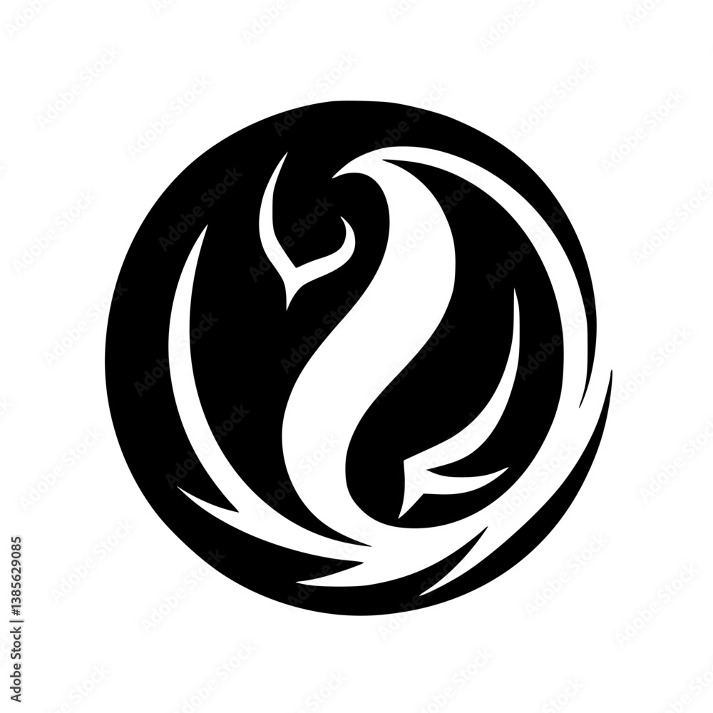 Abstract Phoenix Logo in Black and White, Circle Design Abstract Phoenix Logo in Black and White, Circle Design