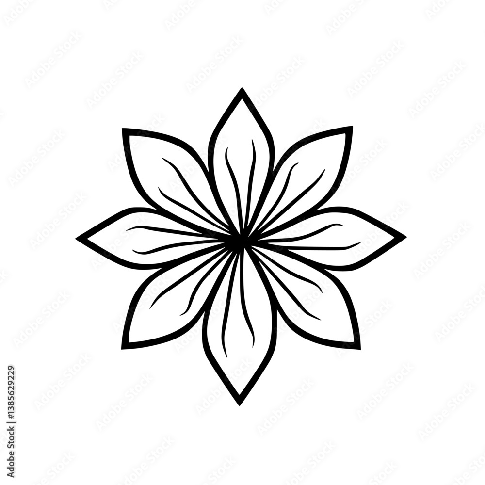 Simple Floral Vector Illustration: Black Outline Flower on White Simple Floral Vector Illustration: Black Outline Flower on White