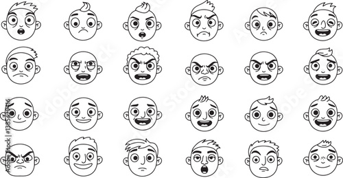 Cartoon faces expressions vector set emotion character design illustration graphic art drawing outline 100