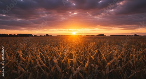 Wheat Field at Sunset with Horizon