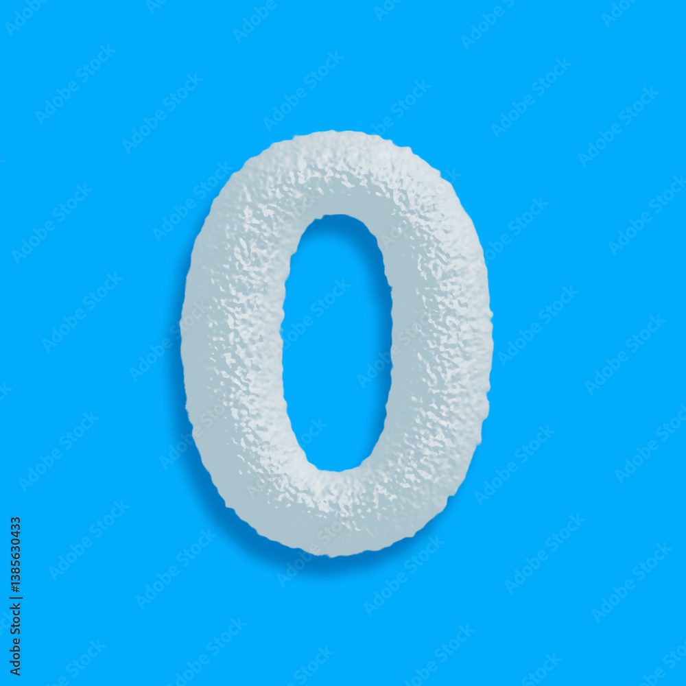 set of symbol and numbers made of sugar, blue background, 3d illustration, number 0 set of symbol and numbers made of sugar, blue background, 3d illustration, number 0