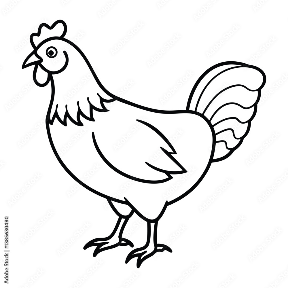 Black and White Illustration of a Chicken Standing Profile Black and White Illustration of a Chicken Standing Profile
