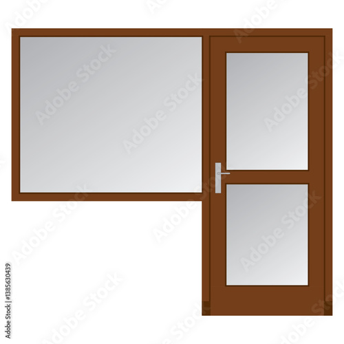 Classic brown wooden door with glass and windows with large glass.