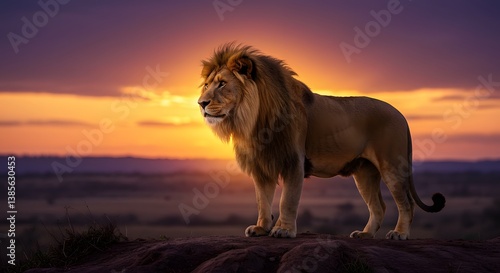 Lion at Dusk in Savanna