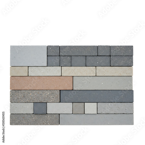 Stone and pavement tile isolated on white background front view 