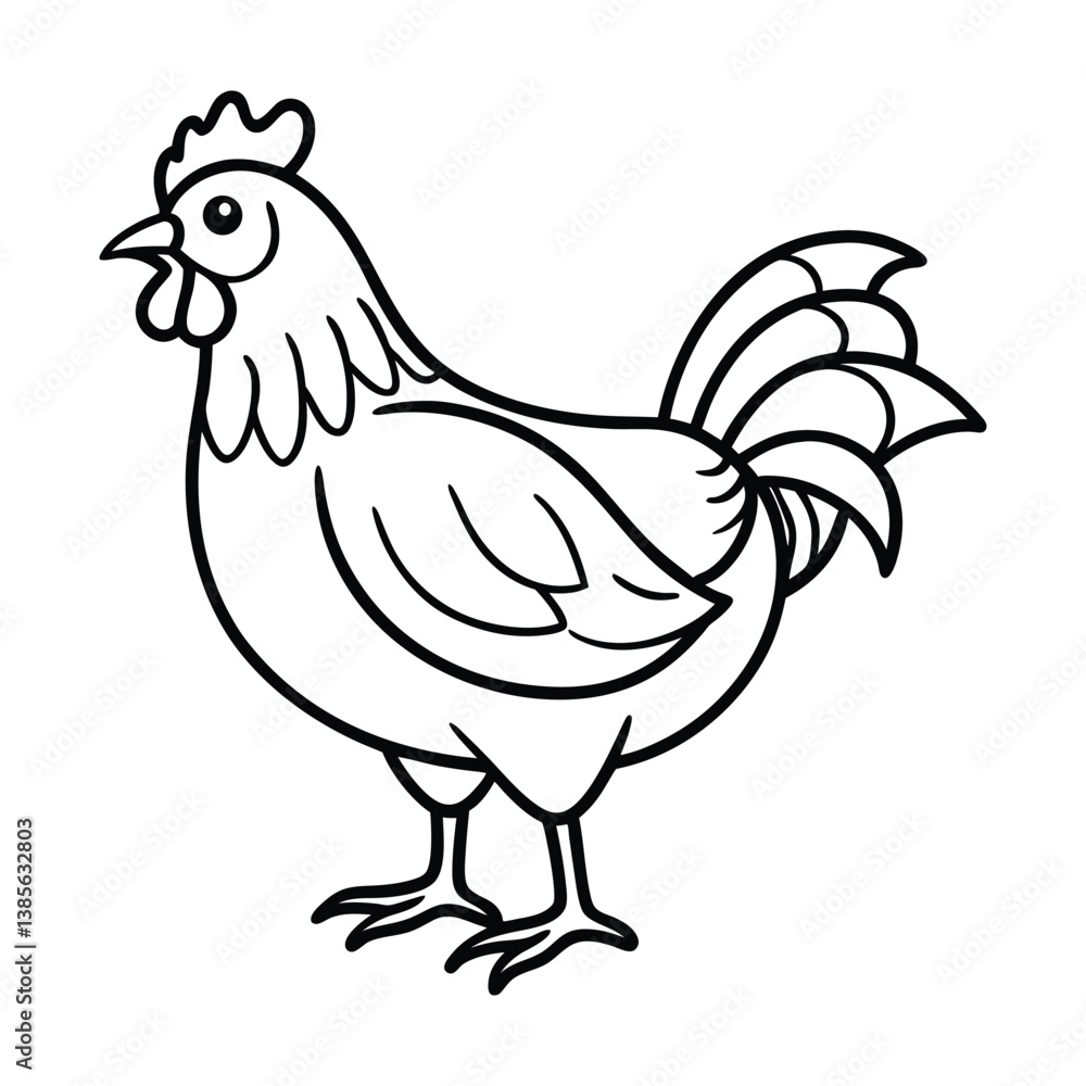 Fototapeta premium Black and White Illustration of a Chicken Standing Profile