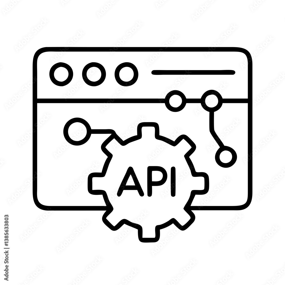 Api integration development concept for software application with gear and circuit line icon vector Api integration development concept for software application with gear and circuit line icon vector
