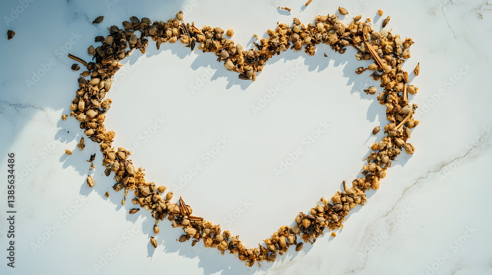 Obraz premium Heart Shape Created with Natural Seeds on a Light Background