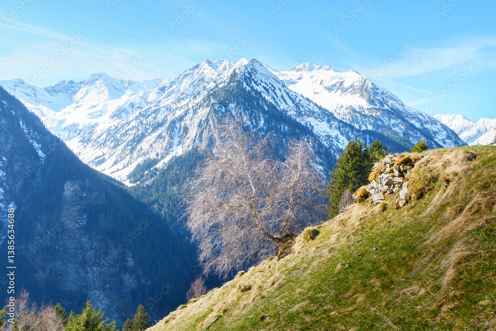 Berglandschaft im Frühjahr in den tiroler Bergen