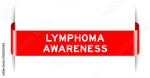 Red color inserted label banner with word lymphoma awareness on white background