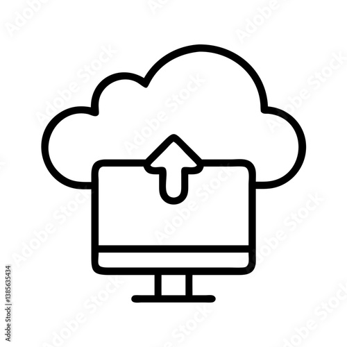 Cloud computing upload data to cloud service from computer vector icon simple line style for web and ui design
